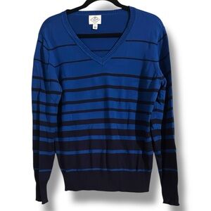 St. John's Bay Blue V-Neck Sweater with Gradient Stripes